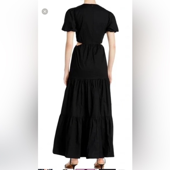 Women's WAYF Maxi Dress Black Tiered Cutouts Puff Sleeves Sized Medium - Picture 3 of 7